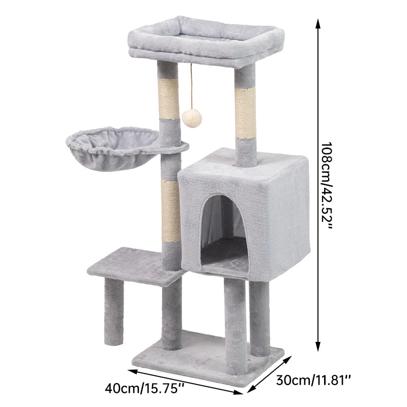 Wooden Cat Tree Tower with Sisal Scratching Posts, 108cm (42.51 Inch) - Image 2